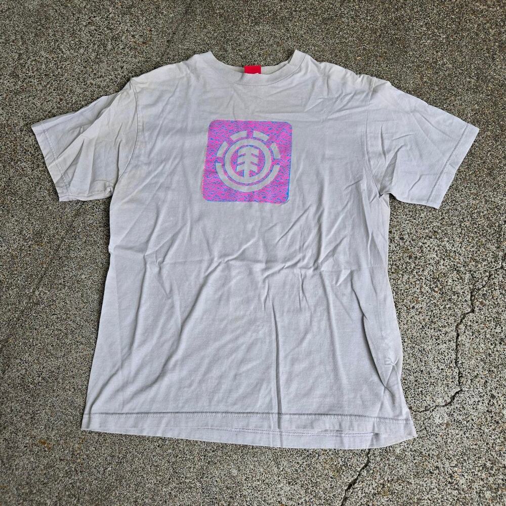 Vtg Y2k ELEMENT SKATEBOARDS Pastel 3D Box Logo Graphic Print Skate T Shirt L